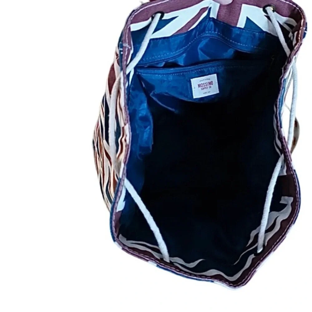 Union Jack British England UK canvas faux‎ leather red white & blue backpack